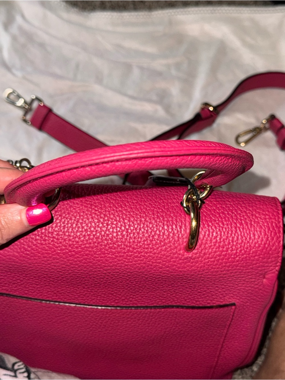 Dior Raspberry Pink Top Handle Pebbled Leather Be Dior with Gold Hardware - Picture 9 of 14